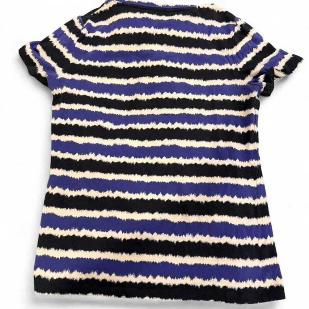 Michael Kors Womens Blue Black Striped Studded MK Logo T-Shirt Size Medium